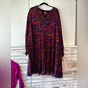 🌺 Terra & Sky Purple Orange Abstract Long Sleeve Dress 3X Plus
